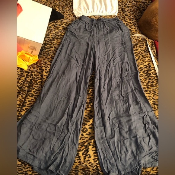 Onia size XS slate blue CHLOE high slit wide leg pant elastic waist pockets - Picture 6 of 16